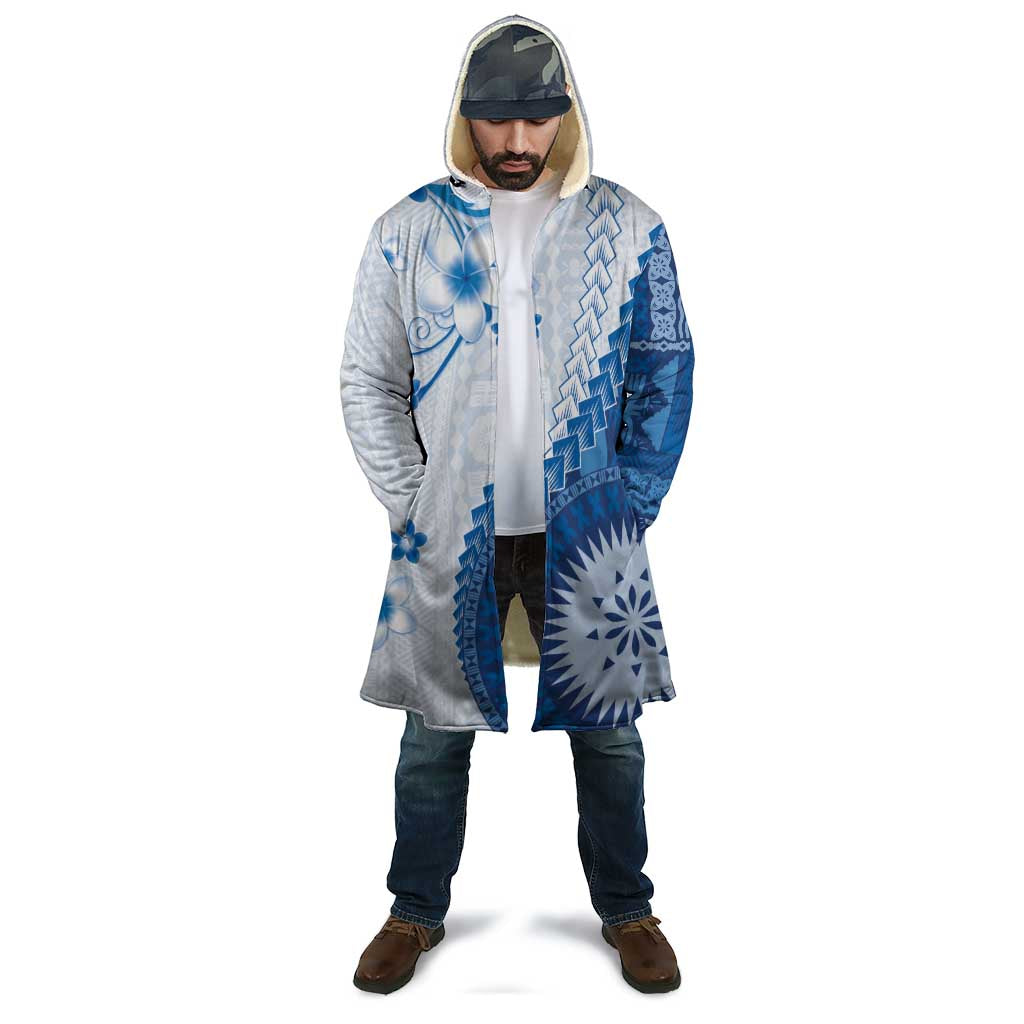 Bula Fiji Cloak Blue Plumeria Masi Tapa Pattern - Polynesian Pride