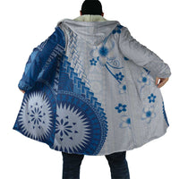 Bula Fiji Cloak Blue Plumeria Masi Tapa Pattern - Polynesian Pride
