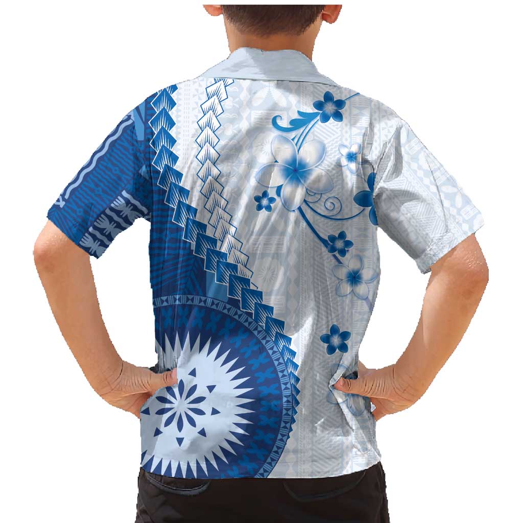 Bula Fiji Family Matching Mermaid Dress and Hawaiian Shirt Blue Plumeria Masi Tapa Pattern - Polynesian Pride