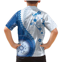 Bula Fiji Family Matching Mermaid Dress and Hawaiian Shirt Blue Plumeria Masi Tapa Pattern - Polynesian Pride