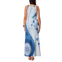 Bula Fiji Family Matching Tank Maxi Dress and Hawaiian Shirt Blue Plumeria Masi Tapa Pattern - Polynesian Pride