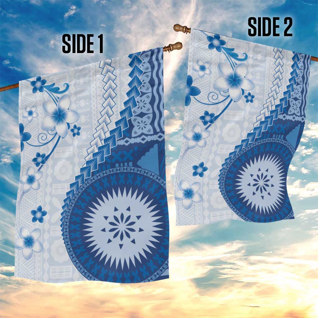 Bula Fiji Garden Flag Blue Plumeria Masi Tapa Pattern - Polynesian Pride
