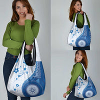 Bula Fiji Grocery Bag Blue Plumeria Masi Tapa Pattern - Polynesian Pride