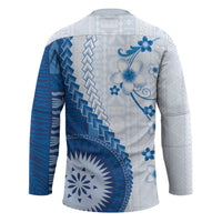 Bula Fiji Hockey Jersey Blue Plumeria Masi Tapa Pattern - Polynesian Pride