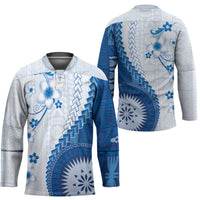 Bula Fiji Hockey Jersey Blue Plumeria Masi Tapa Pattern - Polynesian Pride
