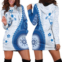 Bula Fiji Hoodie Dress Blue Plumeria Masi Tapa Pattern - Polynesian Pride