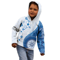 Bula Fiji Kid Hoodie Blue Plumeria Masi Tapa Pattern - Polynesian Pride
