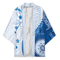 Bula Fiji Kimono Blue Plumeria Masi Tapa Pattern - Polynesian Pride
