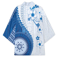Bula Fiji Kimono Blue Plumeria Masi Tapa Pattern - Polynesian Pride