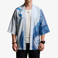 Bula Fiji Kimono Blue Plumeria Masi Tapa Pattern - Polynesian Pride