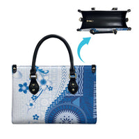 Bula Fiji Leather Bag Blue Plumeria Masi Tapa Pattern - Polynesian Pride