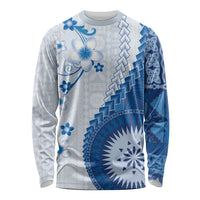 Bula Fiji Long Sleeve Shirt Blue Plumeria Masi Tapa Pattern LT05 Unisex Blue - Polynesian Pride