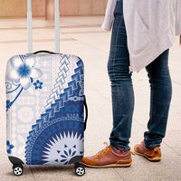 Bula Fiji Luggage Cover Blue Plumeria Masi Tapa Pattern - Polynesian Pride