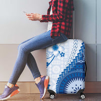 Bula Fiji Luggage Cover Blue Plumeria Masi Tapa Pattern - Polynesian Pride