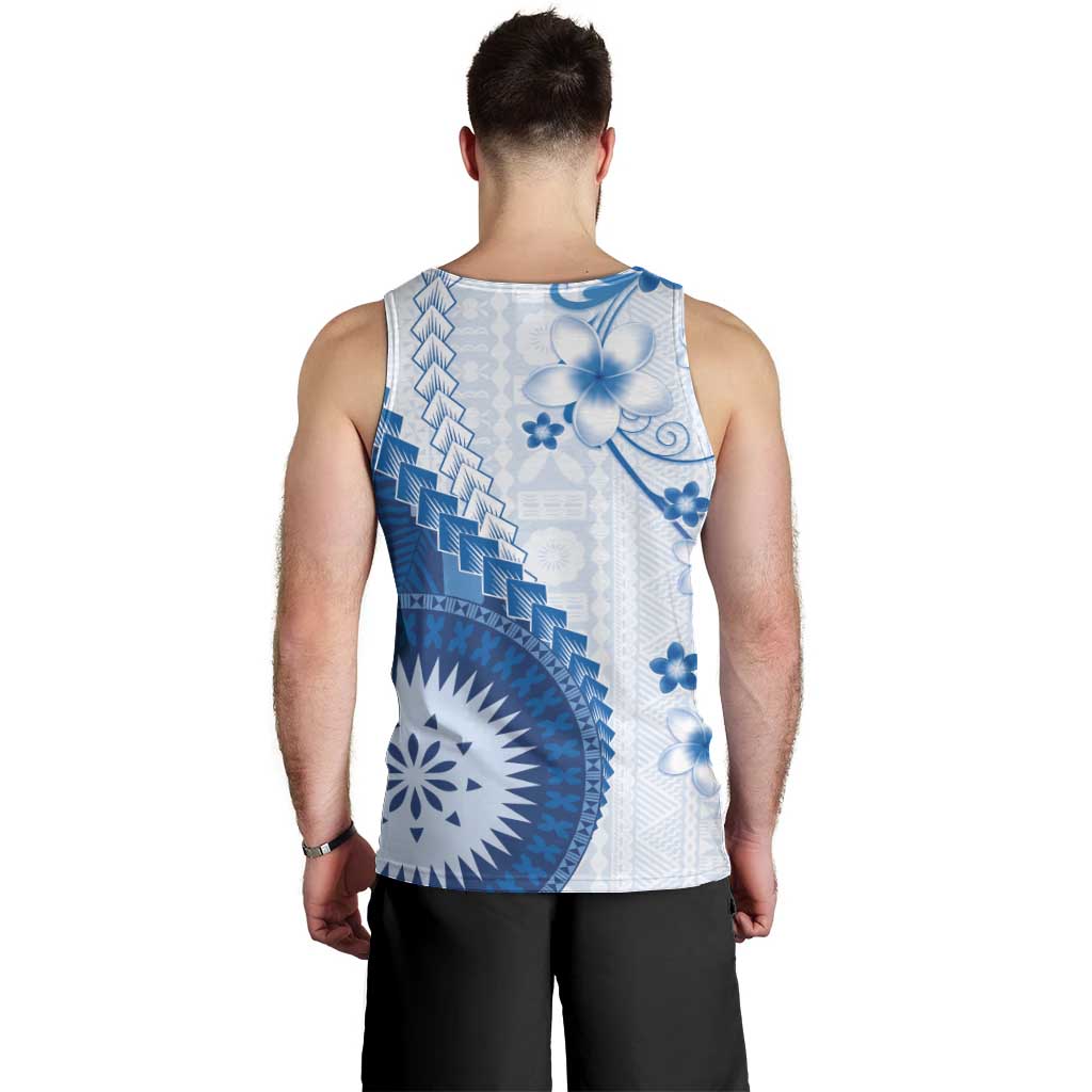 Bula Fiji Men Tank Top Blue Plumeria Masi Tapa Pattern LT05 - Polynesian Pride