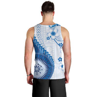 Bula Fiji Men Tank Top Blue Plumeria Masi Tapa Pattern LT05 - Polynesian Pride