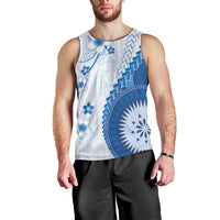 Bula Fiji Men Tank Top Blue Plumeria Masi Tapa Pattern LT05 - Polynesian Pride