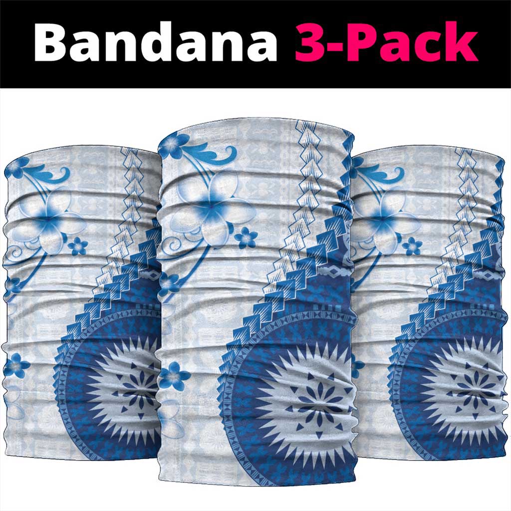 Bula Fiji Neck Gaiter Blue Plumeria Masi Tapa Pattern - Polynesian Pride
