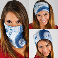 Bula Fiji Neck Gaiter Blue Plumeria Masi Tapa Pattern - Polynesian Pride