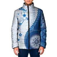 Bula Fiji Padded Jacket Blue Plumeria Masi Tapa Pattern - Polynesian Pride