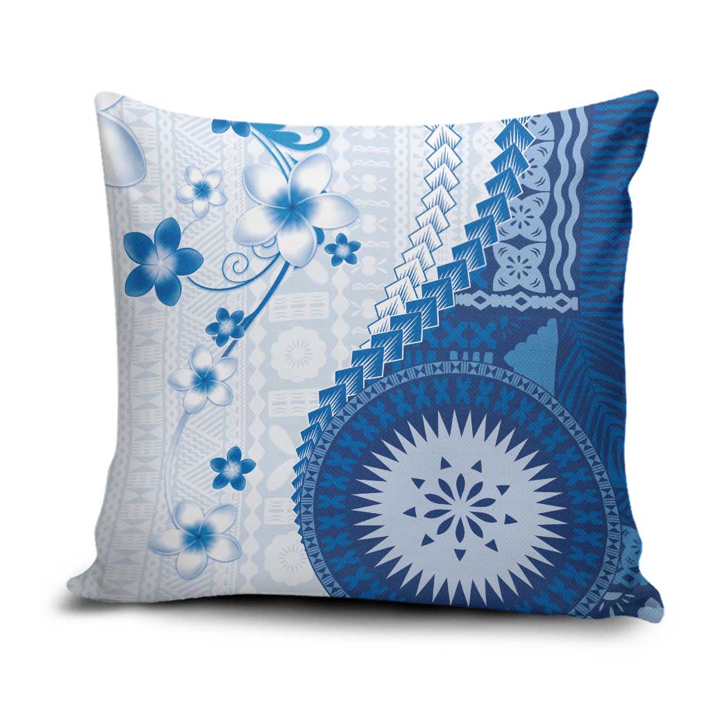 Bula Fiji Pillow Cover Blue Plumeria Masi Tapa Pattern - Polynesian Pride
