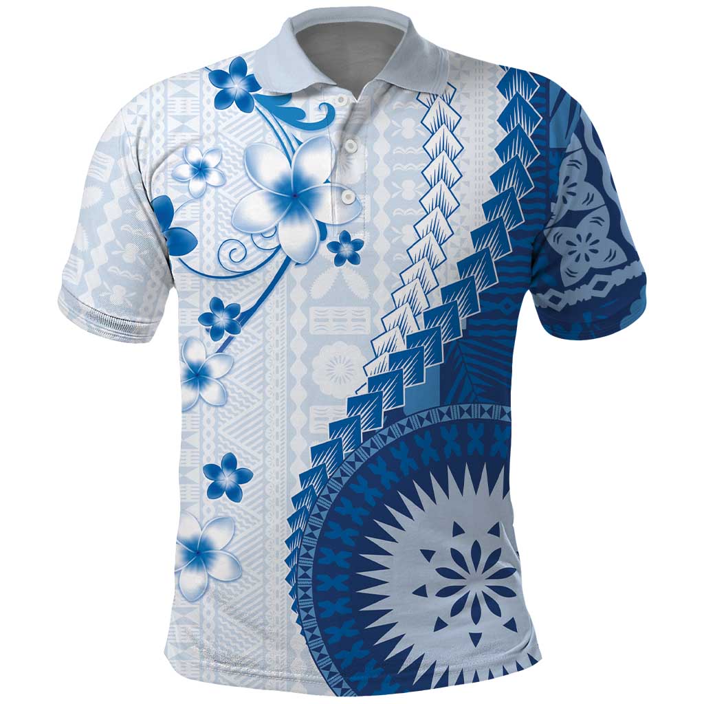 Bula Fiji Polo Shirt Blue Plumeria Masi Tapa Pattern LT05 Blue - Polynesian Pride