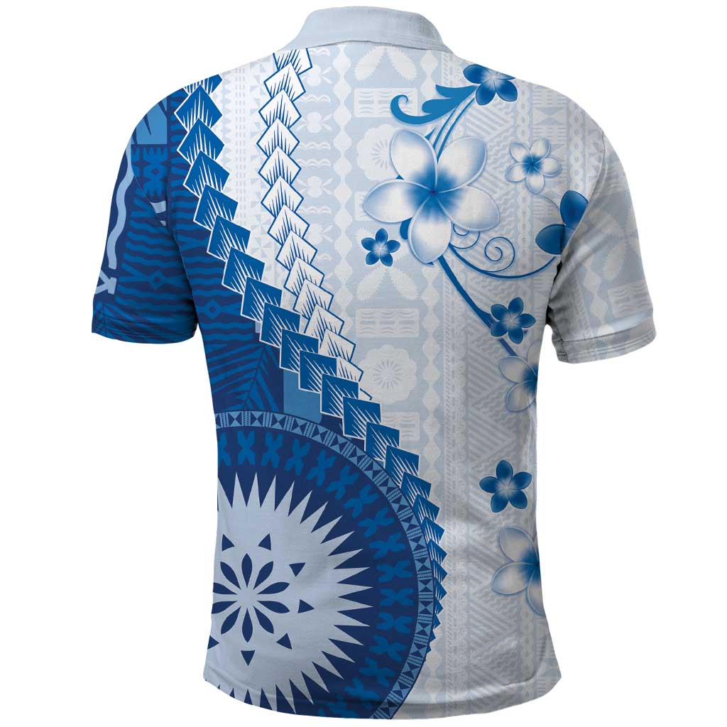 Bula Fiji Polo Shirt Blue Plumeria Masi Tapa Pattern LT05 - Polynesian Pride