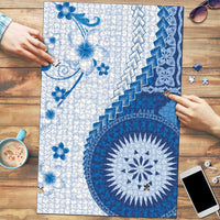 Bula Fiji Puzzle Blue Plumeria Masi Tapa Pattern - Polynesian Pride