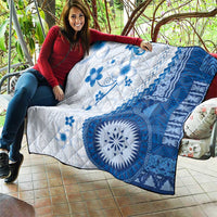 Bula Fiji Quilt Blue Plumeria Masi Tapa Pattern - Polynesian Pride