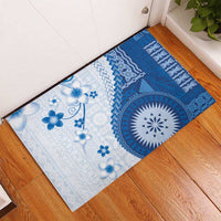 Bula Fiji Rubber Doormat Blue Plumeria Masi Tapa Pattern - Polynesian Pride