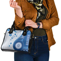 Bula Fiji Shoulder Handbag Blue Plumeria Masi Tapa Pattern - Polynesian Pride