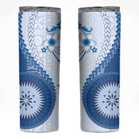 Bula Fiji Skinny Tumbler Blue Plumeria Masi Tapa Pattern - Polynesian Pride