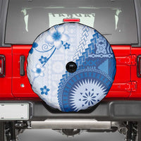 Bula Fiji Spare Tire Cover Blue Plumeria Masi Tapa Pattern - Polynesian Pride