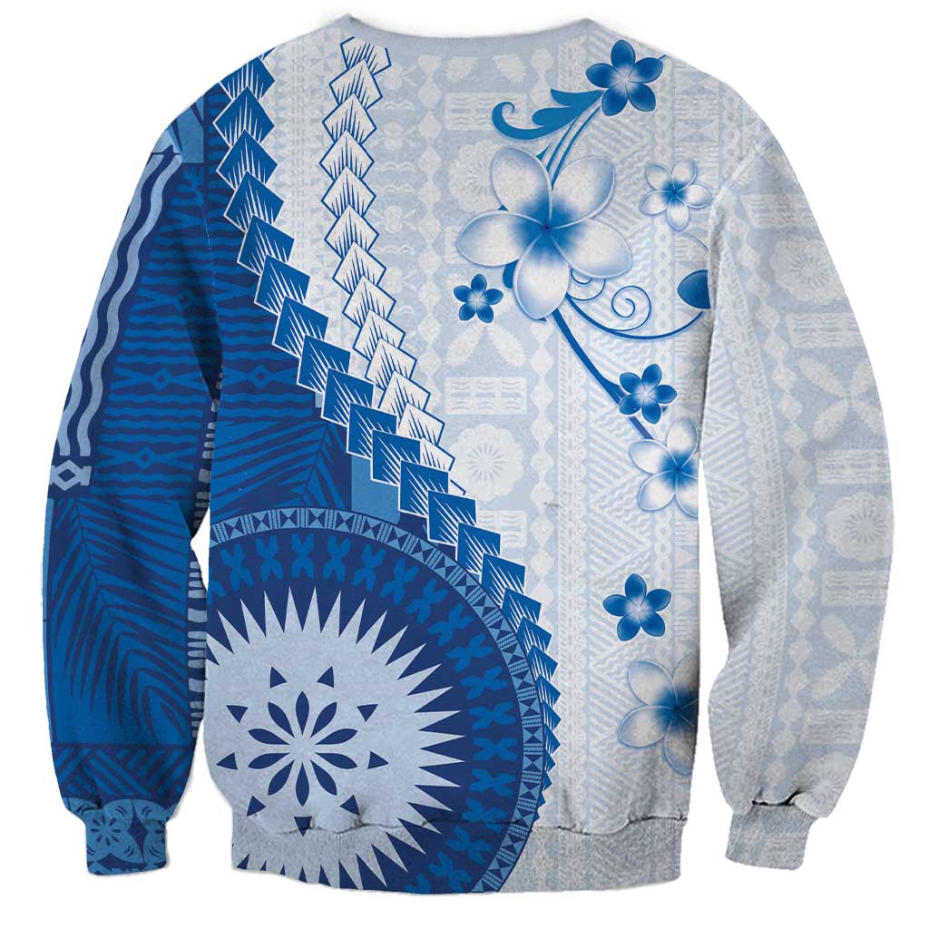 Bula Fiji Sweatshirt Blue Plumeria Masi Tapa Pattern LT05 - Polynesian Pride