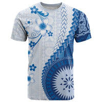 Bula Fiji T Shirt Blue Plumeria Masi Tapa Pattern - Polynesian Pride