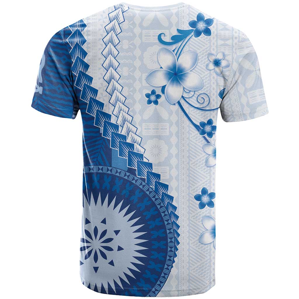 Bula Fiji T Shirt Blue Plumeria Masi Tapa Pattern - Polynesian Pride