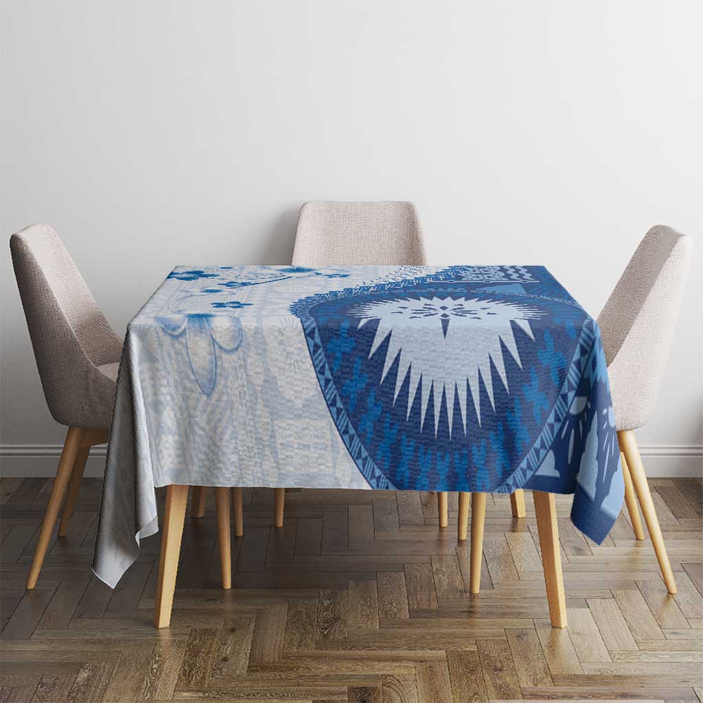 Bula Fiji Tablecloth Blue Plumeria Masi Tapa Pattern - Polynesian Pride