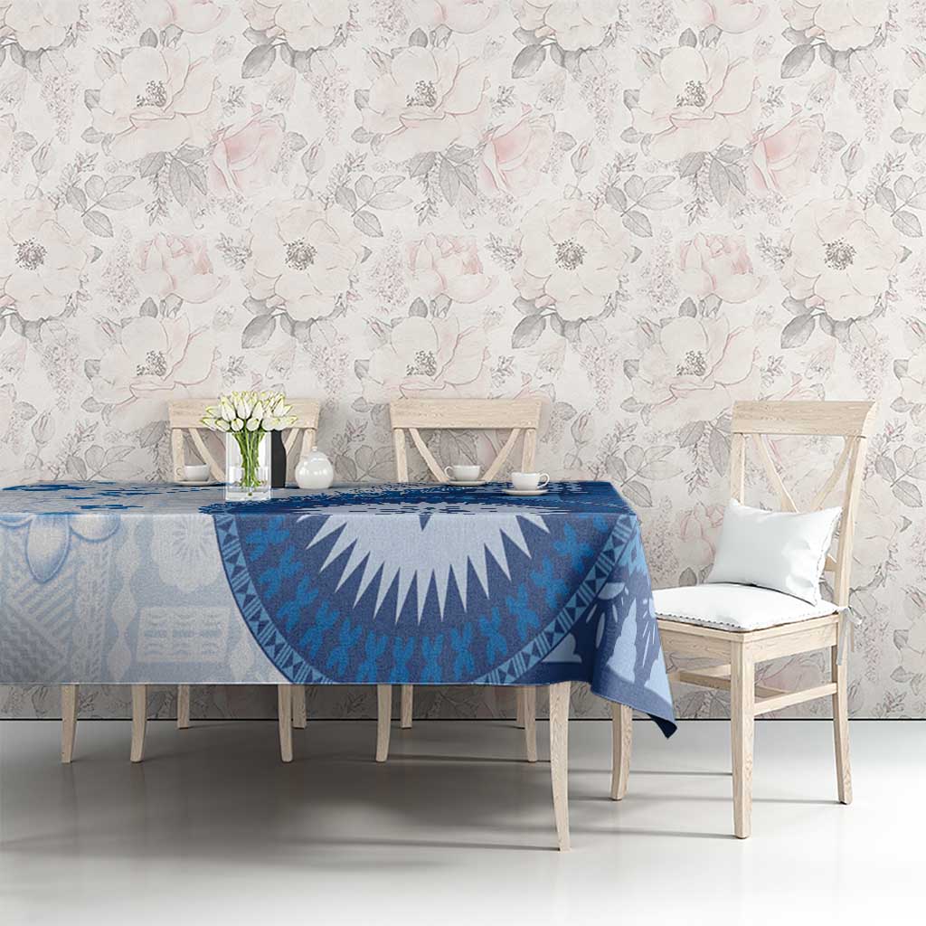 Bula Fiji Tablecloth Blue Plumeria Masi Tapa Pattern - Polynesian Pride
