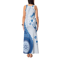 Bula Fiji Tank Maxi Dress Blue Plumeria Masi Tapa Pattern LT05 - Polynesian Pride