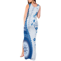 Bula Fiji Tank Maxi Dress Blue Plumeria Masi Tapa Pattern LT05 - Polynesian Pride