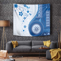 Bula Fiji Tapestry Blue Plumeria Masi Tapa Pattern - Polynesian Pride