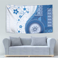 Bula Fiji Tapestry Blue Plumeria Masi Tapa Pattern - Polynesian Pride