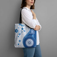 Bula Fiji Tote Bag Blue Plumeria Masi Tapa Pattern - Polynesian Pride