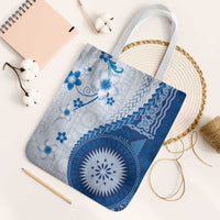 Bula Fiji Tote Bag Blue Plumeria Masi Tapa Pattern - Polynesian Pride