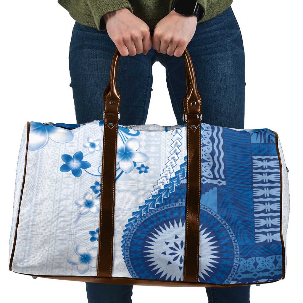 Bula Fiji Travel Bag Blue Plumeria Masi Tapa Pattern - Polynesian Pride