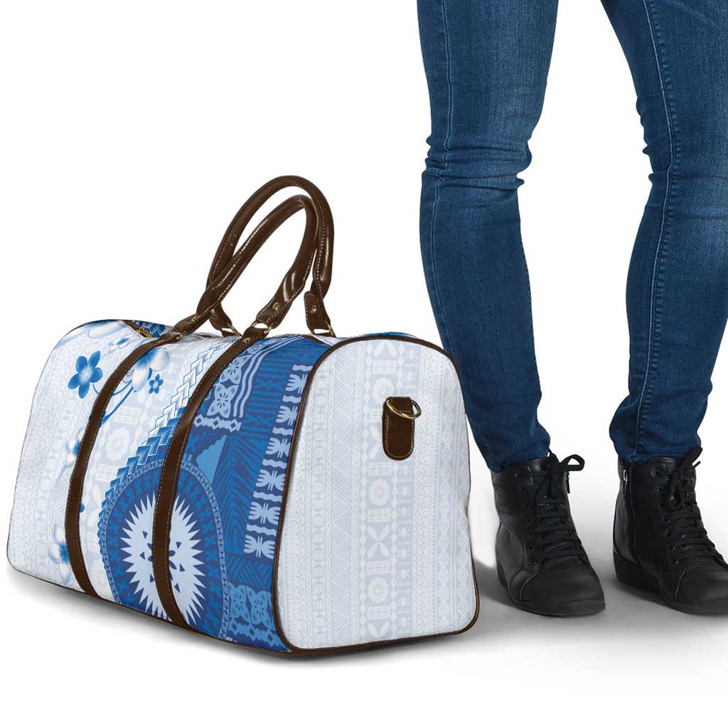 Bula Fiji Travel Bag Blue Plumeria Masi Tapa Pattern - Polynesian Pride