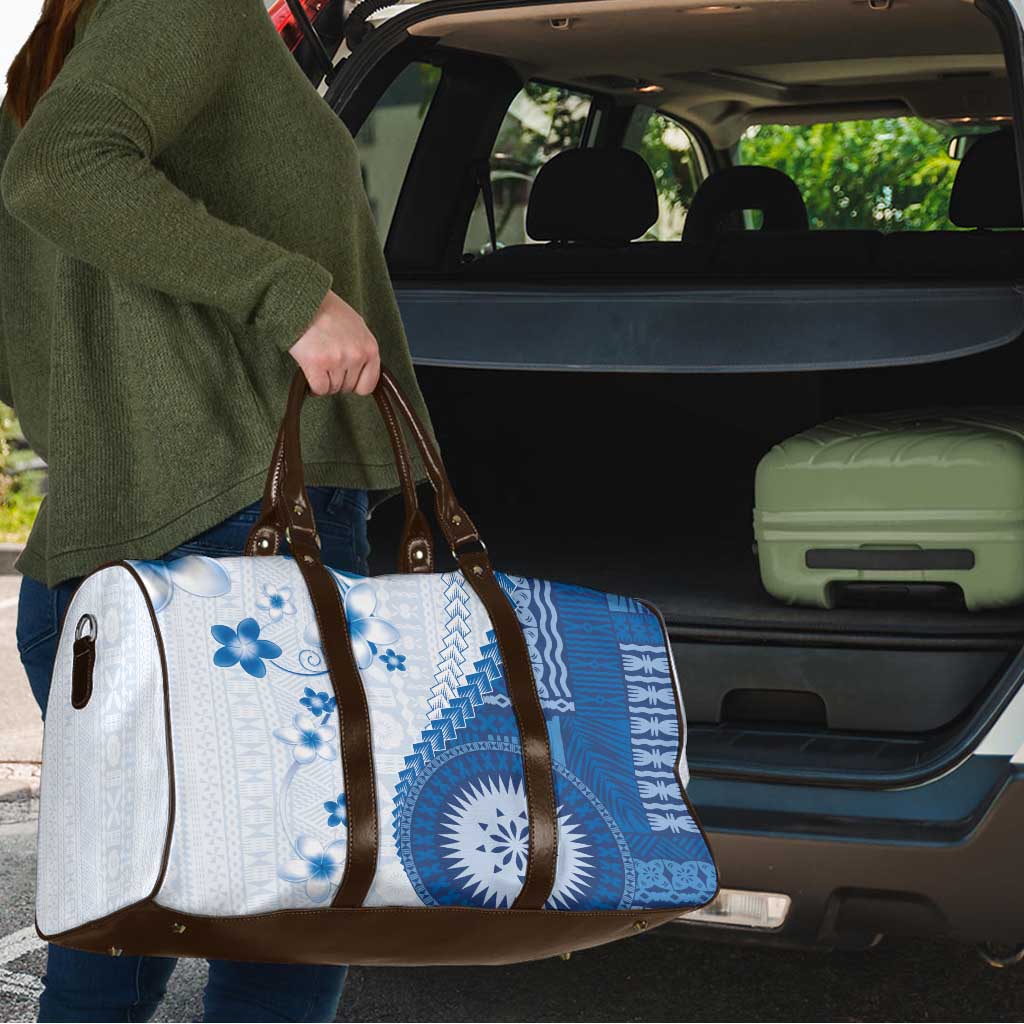 Bula Fiji Travel Bag Blue Plumeria Masi Tapa Pattern - Polynesian Pride