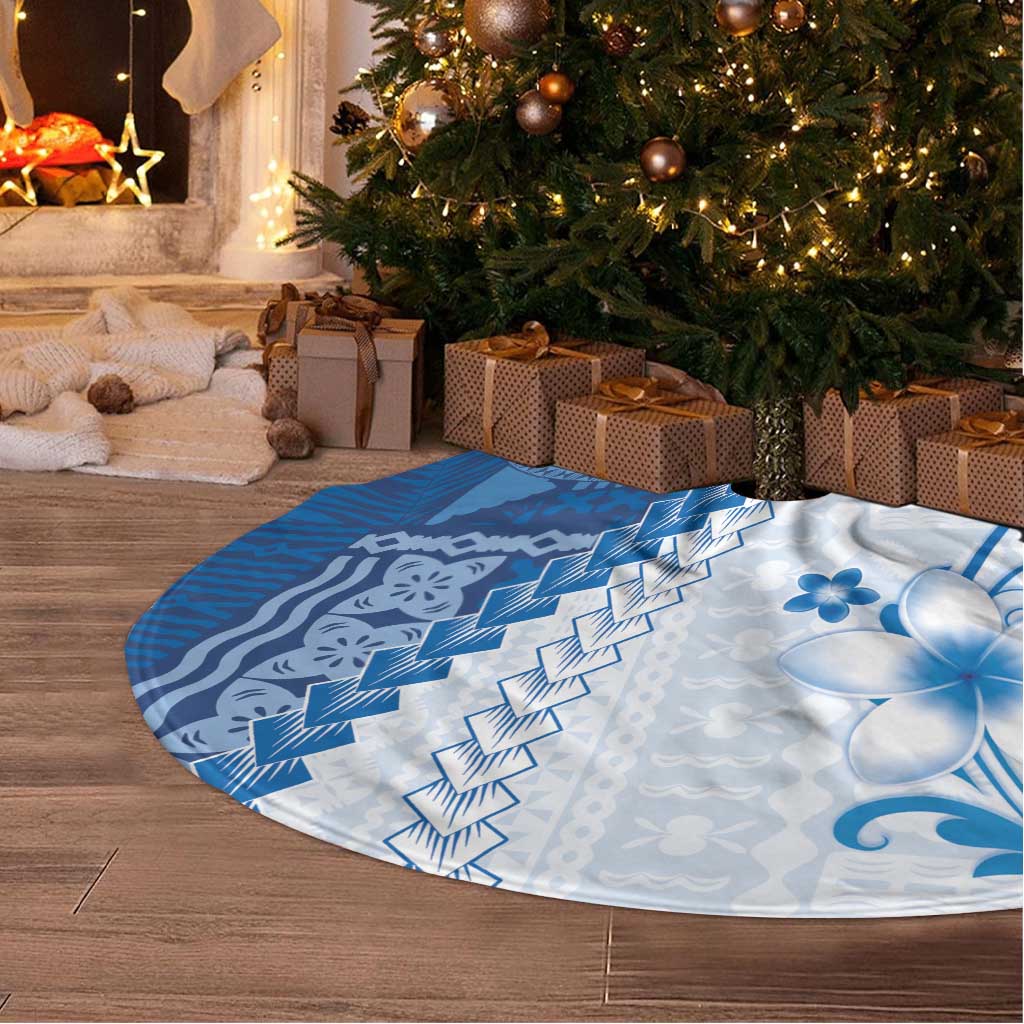 Bula Fiji Tree Skirt Blue Plumeria Masi Tapa Pattern - Polynesian Pride