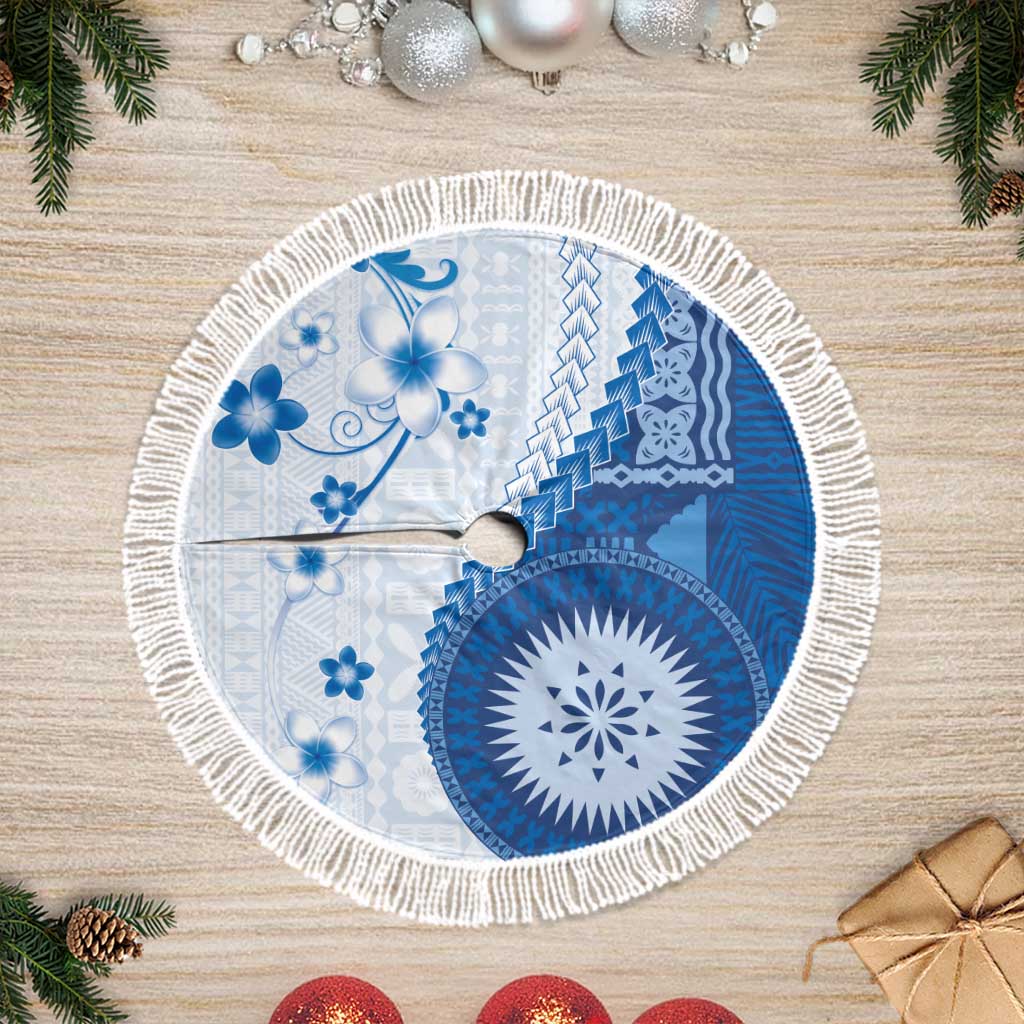 Bula Fiji Tree Skirt Blue Plumeria Masi Tapa Pattern - Polynesian Pride