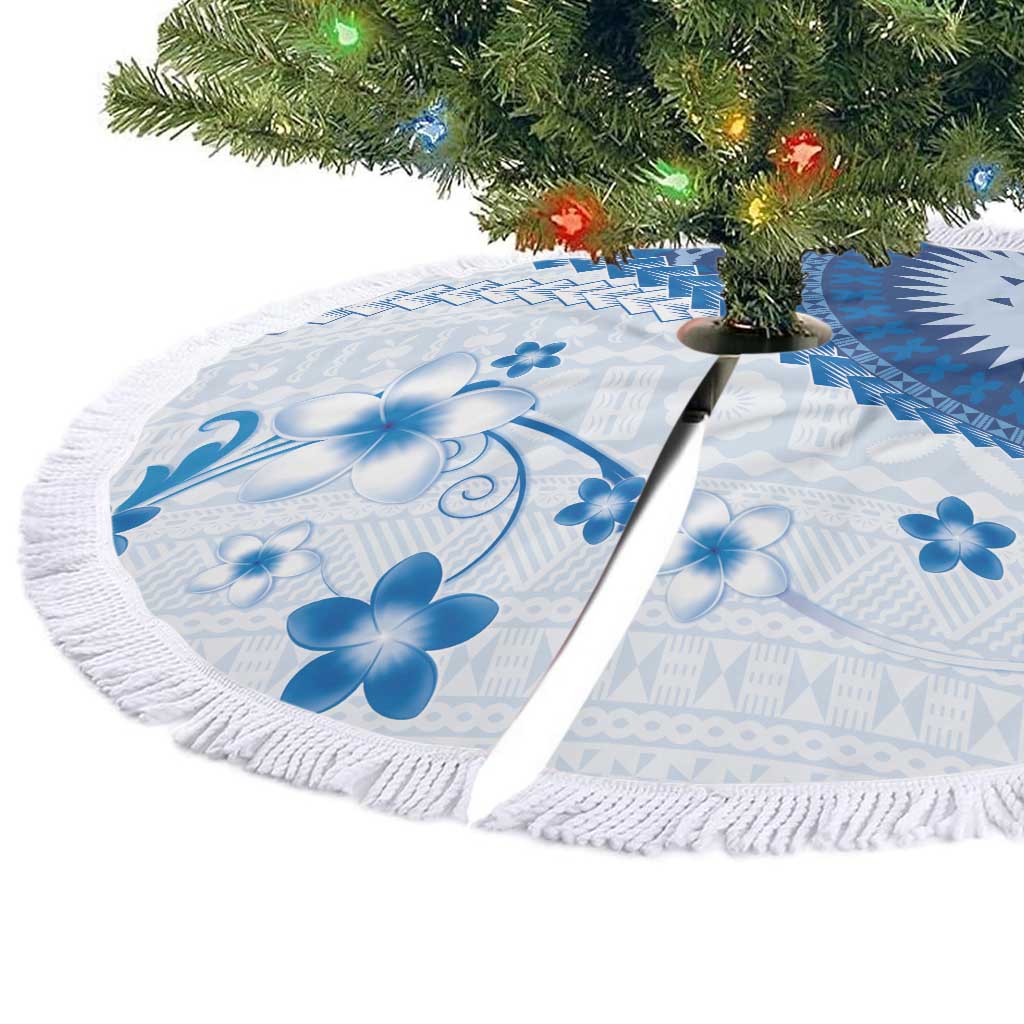 Bula Fiji Tree Skirt Blue Plumeria Masi Tapa Pattern - Polynesian Pride